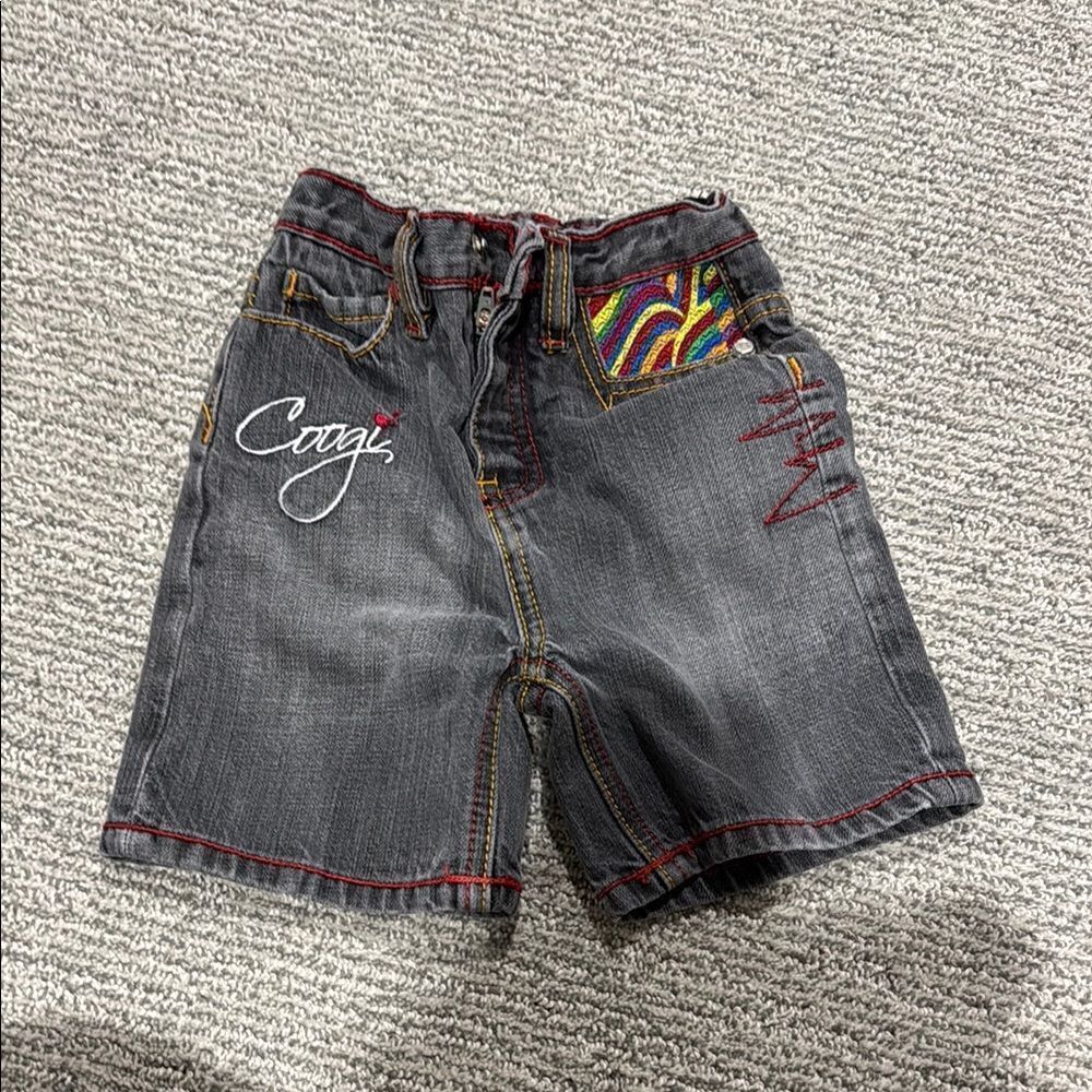 COOGI Gray Kids Denim Shorts with Colorful Guitar Design - Picture 2 of 3